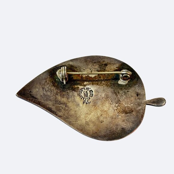 Vtg Sterling Silver Abalone Brooch Leaf-Shaped Nature Sculptural Art 925 Signed - Picture 5 of 9